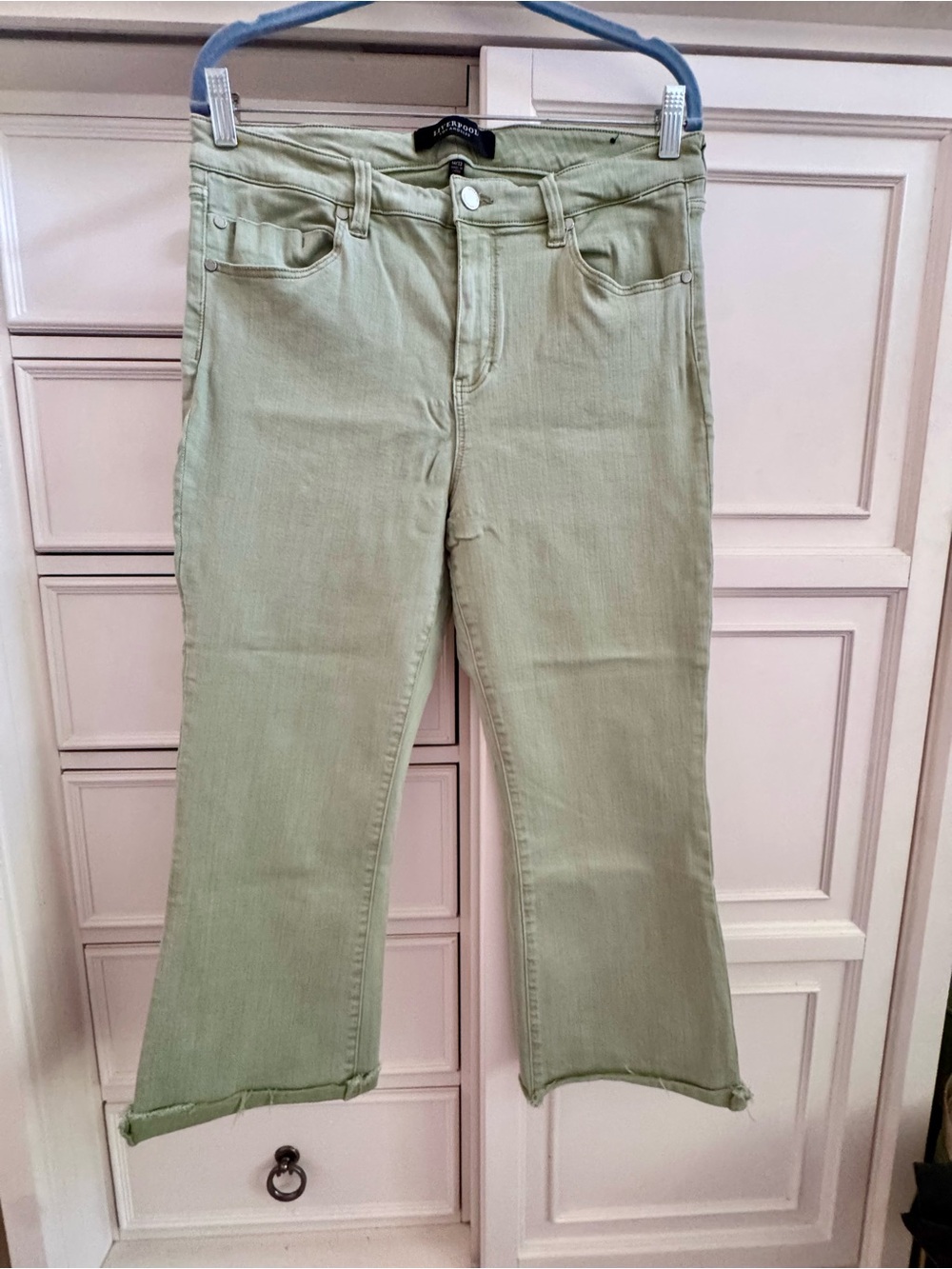 Liverpool Sage Green Flare Crop Jeans